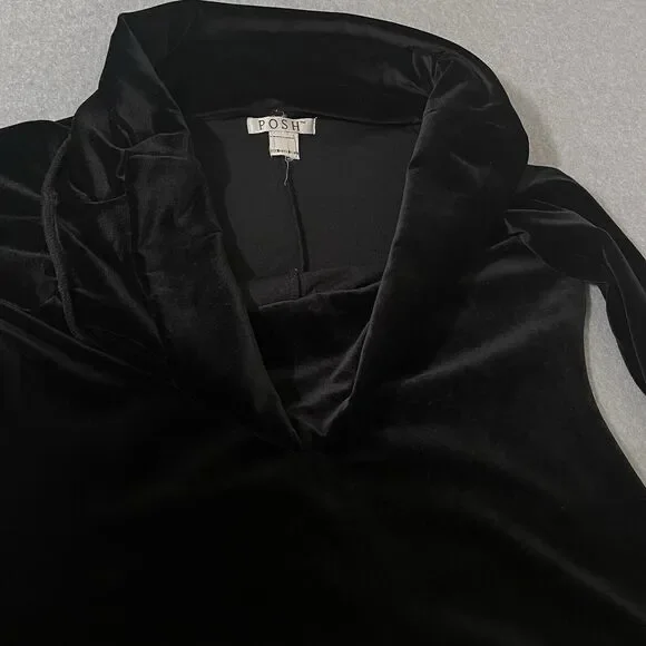 Posh Black Velvet Maxi Gown Dress Boat Neck /Cowl Neck Goth Classy Event Sexy - Picture 4 of 14